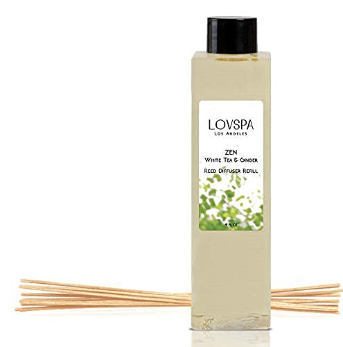Lovspa Zen White Tea & Ginger Reed Diffuser Oil Refill With Replacement Reed Sticks Fragrances | Light Citrus Notes, Peonies, Lavender & Geraniums, Sandalwood & Musk #TOP3