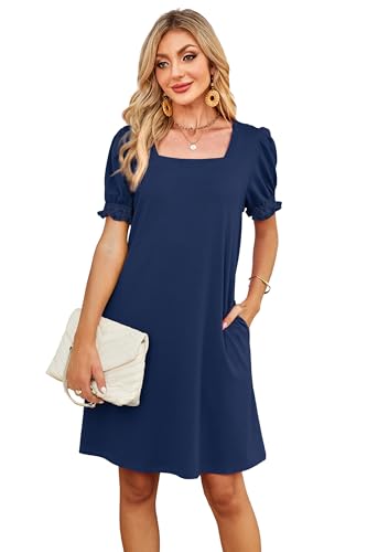 Image of RUMIA Summer Dresses for Women 2025 Casual Cute Square Neck Puff Short Sleeve Dress with Pockets