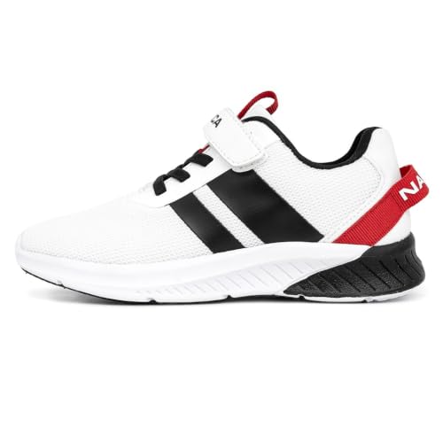 Nautica Kids Boys Youth Athletic Running Shoe|One-Strap Bungee Sneakers|Little Kid-Big Kid Sizes Performance and Style-Manalapin Boys-White Black Red Pop-Size 13 - image 2