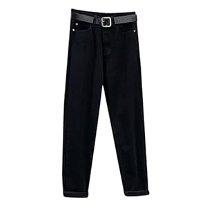 Eauptffy Jeans Damen Straight Hosen Schwarz