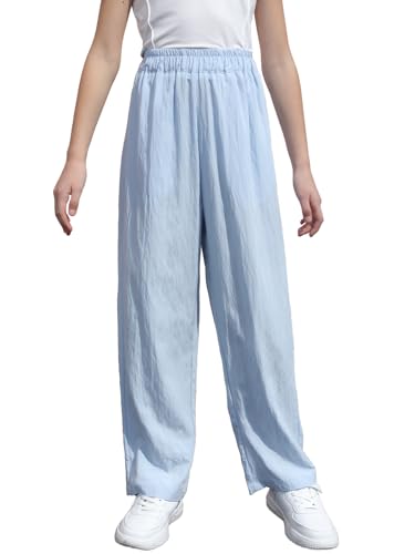 Image of SANGTREE Girls & Woman Wide Leg Pants Lightweight Casual Elastic High Waist Straight Leg Loose Trousers,4 Years - Woman 2XL