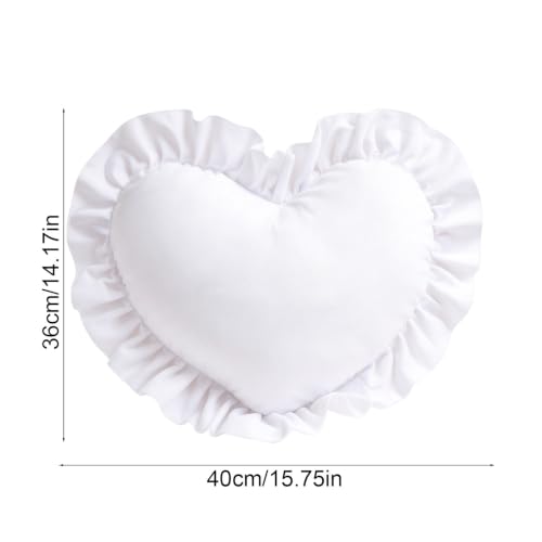 15.7 Inch Heart Shaped Christmas Throw Pillows with Ruffles, White - image 2