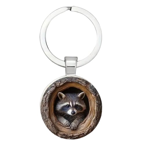 Jvjggag Raccoon Key Chain - 2D Raccoon Hollow Tree for Purse Charm | Alloy Pendant with Cute Animal Design, Small Backpack Decoration, Wallet Accessory Key Ring, Travel Souvenir for Women Lovers