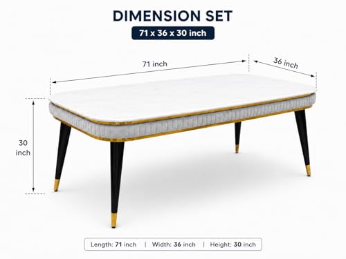 Image of WOODEN SPACE 6-Seater Wooden Dining Table Set | Nano Composite Marble Top | Solid Wood Base | Modern Dining Room Furniture with 6 Chairs (Printed Light Grey)