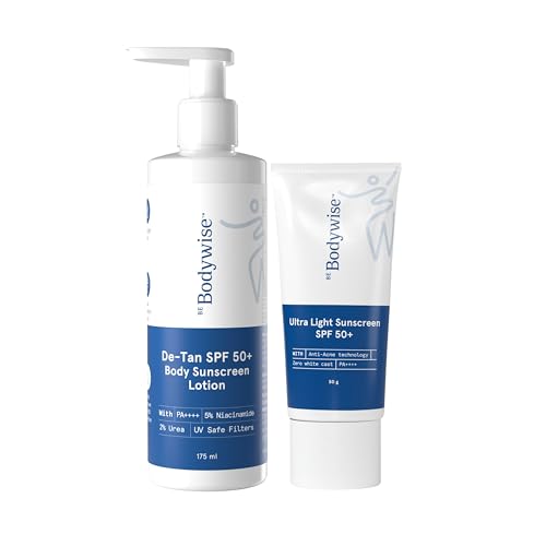 Be Bodywise Ultra light Face Sunscreen 50g & De-Tan SPF Body Sunscreen Lotion 175ml | Tan Correction & UVA & UVB Protection | SPF 50+ PA++++ | No White Cast, Acne-Safe | Light-weight & Non-greasy-image-42