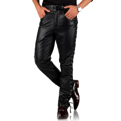 Laverapelle Men’s Lacelane Leather Pants (Black, Laced Leather Pants) - 25040042