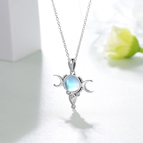 Triple Moon Goddess/Moonstone/Opal/Mushroom 925 Sterling Silver Pendant Jewelry for Women4