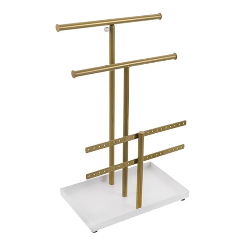 MUCKLILY Organizador de Joyas Metálico Dorado de 3 Niveles, Soporte Desmontable para Pulseras, Collares y Pendientes, Expositor Multifuncional para Almacenamiento en Hogar y Tienda
