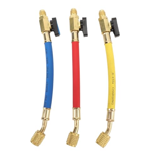 Juego de Mangueras de Carga para Refrigerante con Válvula de Bola, Juego de Mangueras para Carga de Aire Acondicionado R134a, R410a, R22 y R12, con Codificación por Color para Mantenimiento HVAC y de Aire Acondicionado miniatura 1