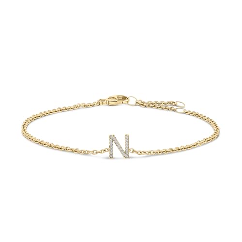 10K Yellow Gold Diamond Accent "N" Initial Charm and Link Bracelet