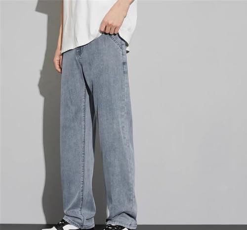 Men's Thin Jeans, Summer High-Stretch Straight Jeans, Blue Zipper Business Trousers2