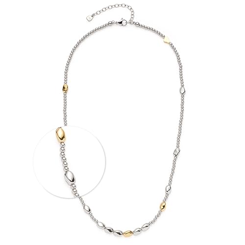 Collier en acier inoxydable bicolore femme Veja 45-50 cm argent or