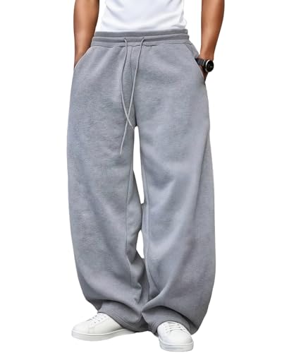 Men’s Baggy Sweatpants Wide Leg with Elastic Drawstring Waist, Casual Loose Lounge Joggers with Deep Pockets Fleece Comfort