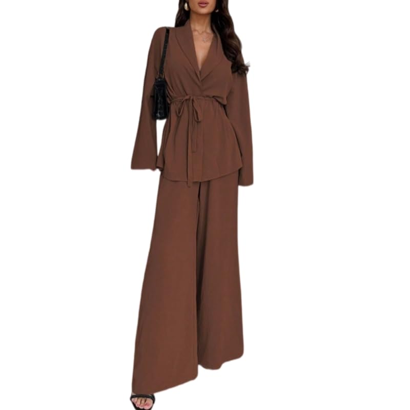 Ensemble blazer et pantalon large pour femme avec ceinture assortie
