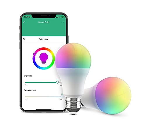 Broadlink Smart Bulb, 10W RGB Dimmable Wi-Fi LED Smart Light Bulbs A19 800lm Color Changing, Works with Alexa, Google Home, Siri and IFTTT, No Hub Required (2-Pack)