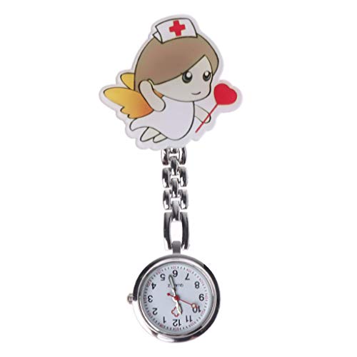 Lazder Montre de Poche pour infirmière en Forme d'ange avec Clip Portable en Alliage Acrylique 3D Mignon Décoration de vêtements à Quartz Mode Lady Girls Cadeaux Cover