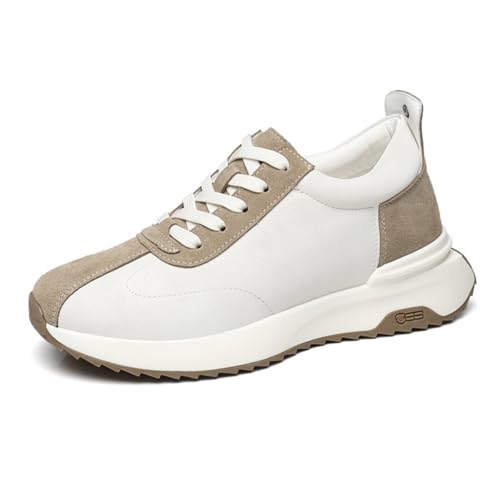 TUMAHE Zapatillas De Deporte De Moda con Elevador para Hombre Zapatillas De Deporte De Tenis De Cuero De Gamuza Calzado Casual con Cordones Que Aumenta La Altura Oculta,8cm(3.15inchs) White,42 EU