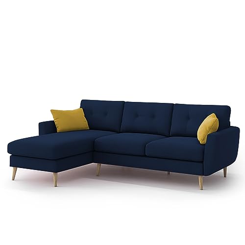 Image of BRAXTON Lindel LHS 4 Seater L Shape Sofa Set for Living Room (Blue) Premium Velvet Fabric Sofa