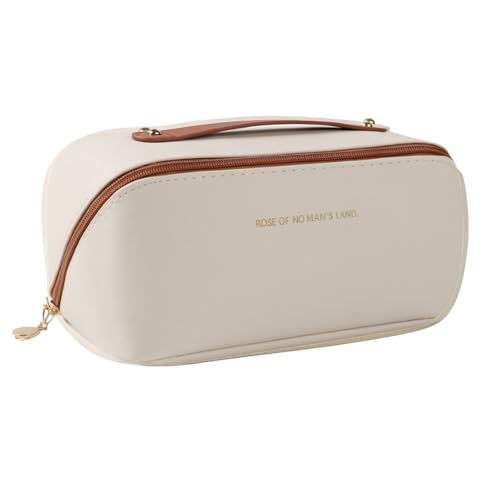 TTPSRY Neceser Mujer Neceser Organizador de Piel PU Gran Capacidad Práctico Neceser Viaje Organizador Neceser Maquillaje(Marrón y Blanco)
