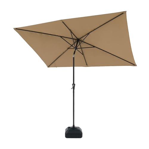 COBANA 6.5 x 10 ft Rectangular Patio Umbrella with Base, Outdoor Table Market Tilt Umbrella with Stand, Beige