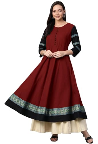 Image of Cotton Silk Anarkali Printed Border Long Umbrella Gown Kurta for Women