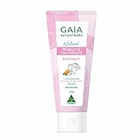 GAIA skin Natural Baby Probiotic Toothpaste Bubblegum | 99% Natural origin | Fluoride Free | with Xylitol | organic Calendula | free from artificial colours and flavours | Australian Made | 50g