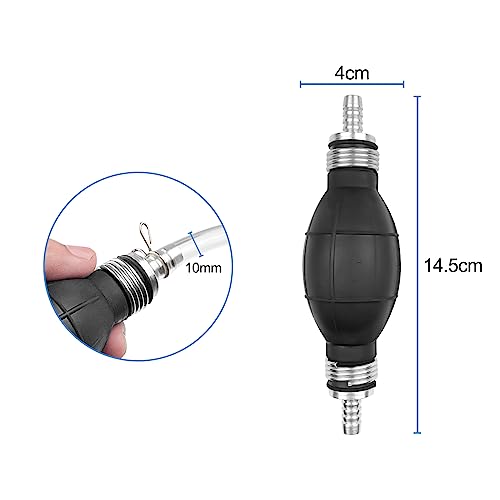 Fousenuk Benzinpumpe mit 2M Schlauch, Handpumpe Kraftstoffpumpe für Auto, Boot, Motorrad, Kart, Absaugpumpe mit 2 Schlauchschellen Umfüllpumpe für Benzin, Wasser, Öl, Flüssigkeits (10 mm)