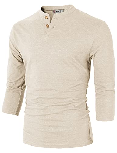 H2H Mens Multi-Purpose Slim Fit Henley 3/4 Sleeve T-Shirts Beige US 3XL/Asia 4XL (CMTTS0194)