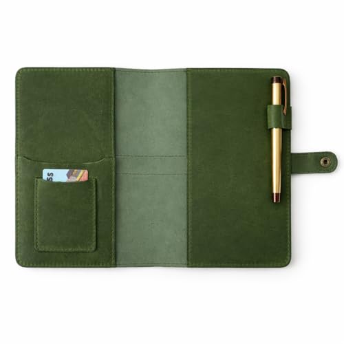 TheAntiq Genuine Leather A5 Journal Cover with Snap Closure β Handmade Refillable Notebook with Card Slots, Pen Holder, Travel Writing Diary for Office & Gift Use 5.75 x 8.25 (Green)