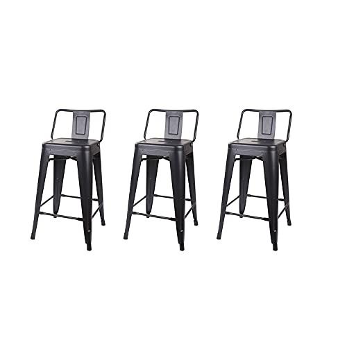Gia 24-Inch Counter Height Metal Stool Chair, Matte Black, Set Of 3 #TOP5