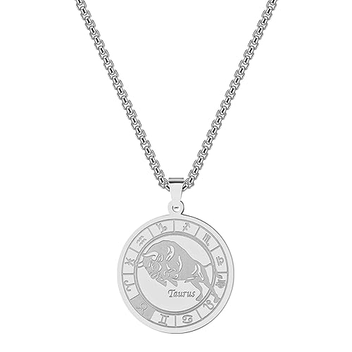 Collier unisexe Taureau acier inoxydable avec pendentif constellation symbole astrologie homme femme