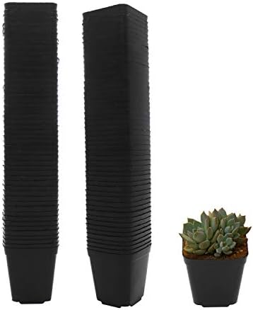 GOETOR Pastic Nursery Pots Square Plant Pot 100 Pcs Durable Balck Starter Container for Starting Seedlings or Succulents (2.2 Inch)