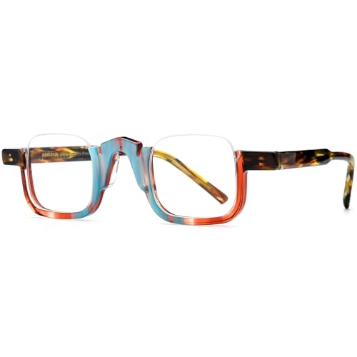 Image of HEPIDEM Matte Multicolor Acetate Glasses Frame Women,Semi Rimless Round Optical Eyeglasses