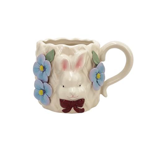 Taza De Café Niña Linda Pintada A Mano Cerámica Conejo Dibujos Animados Para Niñas Regalo 300 Ml Agua Leche Té Oficina En Casa Pareja (Azul,300Ml)