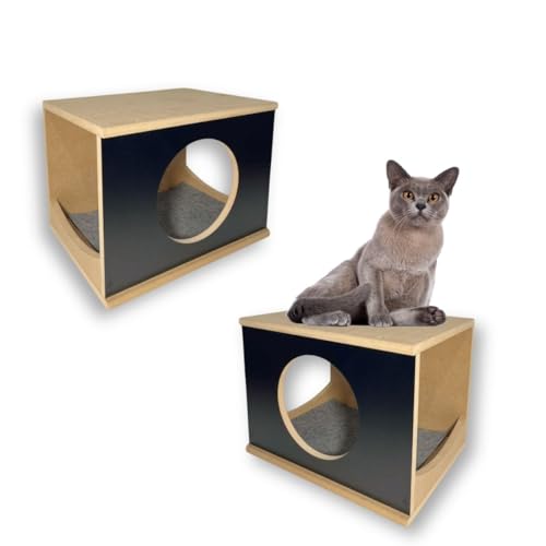 Nicho Para Gato 1pç Montado Resistente Casinha para Gato Parede Tampo Fechado (Preto)