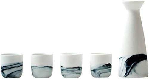 Service à saké japonais poterie blanche, kit 5 pièces pour saké chaud, shochu et thé