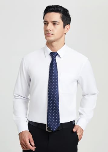 Image of HISDERN Mens Dress Shirt with Tie Pocket Square Set Classic Button Down Shirt Matching Tie Long Sleeve Shirts