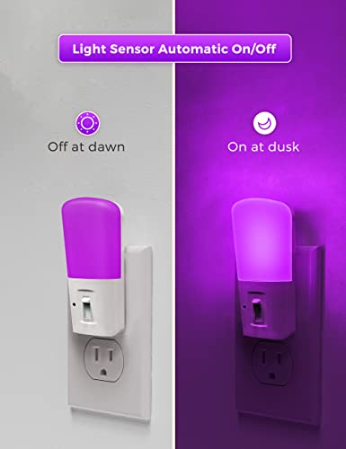 Lohas Purple Night Light Plug In, Dimmable Decorative Wall Light With Dusk To Dawn Sensor, Adjustable Brightness Purple Led Night Lights Suit For Your Room Hallway Christmas Gift, 2 Pack #TOP2
