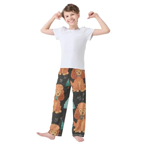 ZZXXB Poodle Xmas Trees Boys Long Pants Soft Trousers Elastic Waist Kids Lounge Bottoms with Pockets S-XL3