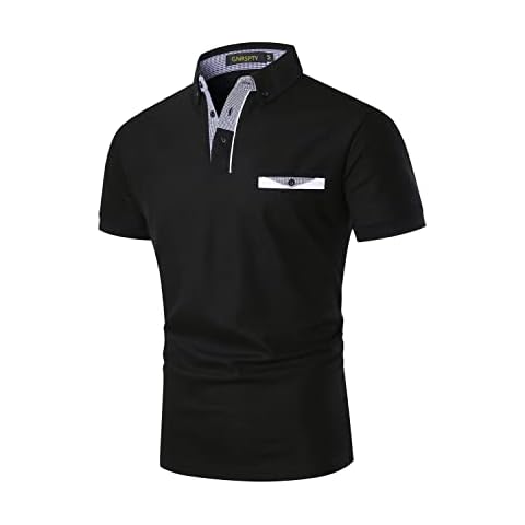 GNRSPTY Men's Short Sleeve Polo Shirts Plaid Placket Cotton Durable Work Wear T-Shirt,Black,L Cover
