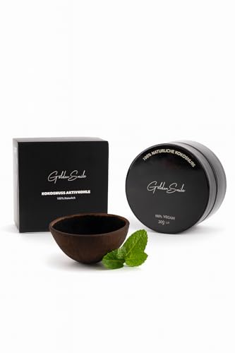 Polvo de carbón activado de coco The Golden Smile™, para blanquear los dientes naturales en pocos días, sabor a menta, 100% puro y vegano, 30 g