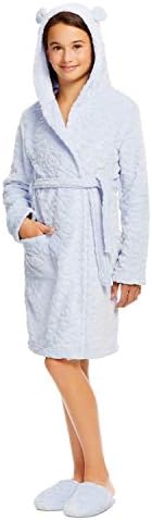 Girls Plush Robe & Slippers Set - Fleece 3D Hood Leopard Print Sleep Robe - S