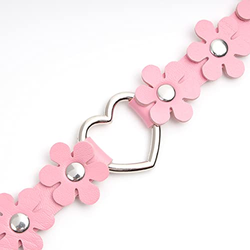 MILAKOO Punk Gothic Blummen Choker mit herzformiger Ring Damen Punk Rock Halsband pink PU Lederhalsband