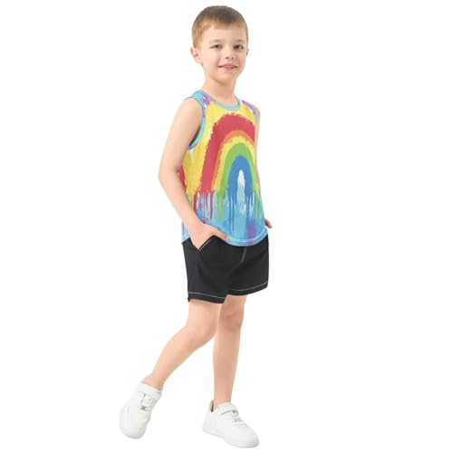 Boys Tank Top Shirts Watercolor Rainbow Stripes Sleeveless T-Shirts Crew Neck for Kids Clothing Children4