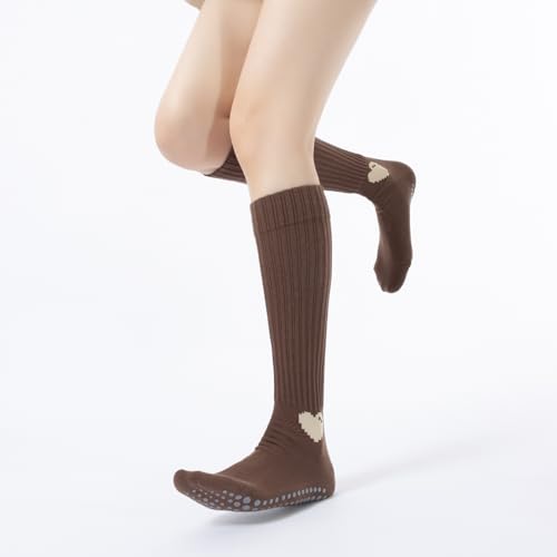 Image of Verdancy Yoga Pilates Socks with Grips for Women Ribbed Knee Highs Non Slip Cushioned Over the Calf Socks for Barre Ballet