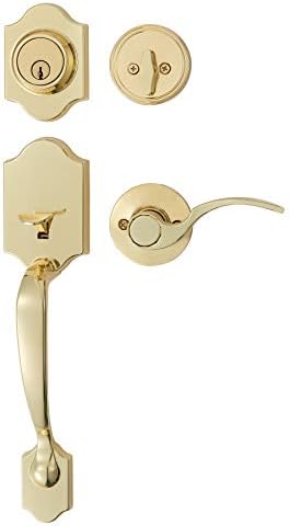Amazon Basics Handleset with Shelby Lever - Single Cylinder - Polished Brass