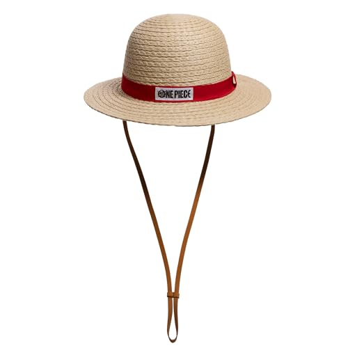 Bioworld One Piece Luffy Cosplay Straw Bucket Hat with Chin Rope Brown