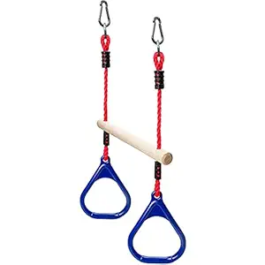 Lily's Things Trapeze Swing Bar with Gymnastic Rings - Ninja Warrior Accessories for Ninja Slackline Obstacle Course - Monkey Bars for Kids - Easy Attachment to Most Home Playground Equipment Sets