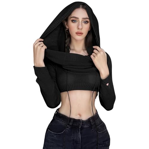 Image of Women Knitted Hoodie Sweater Vest Sexy Sleeveless Hollow Out Hooded Crop Top Streetwear Rave Oufit