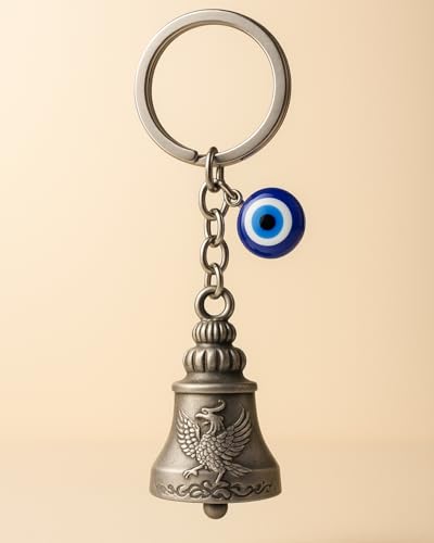 Image of Tiny Tim Guardian Bell with Evil Eye Charm - Protective Motorcycle & Car Accessory - Tibetan-Inspired Design - Wards Off Negative Energy - Ideal Gift for Bikers & Travelers